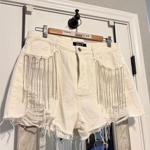 Blue 15 Women's White Fringe Jean Shorts